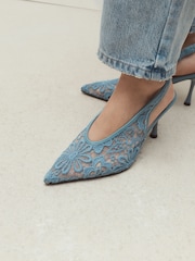 Blue Forever Comfort® Lace Point Toe Slingback Heels - Image 3 of 8
