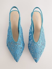 Blue Forever Comfort® Lace Point Toe Slingback Heels - Image 5 of 8