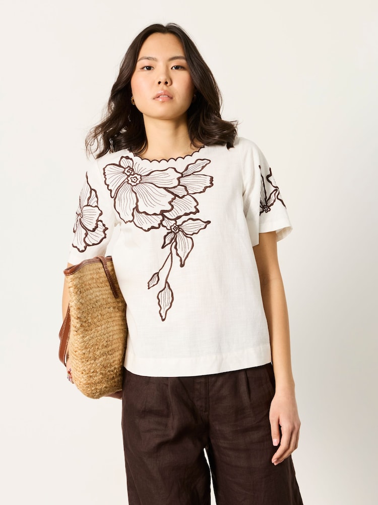 FatFace Hazel Ivory Embroidered Blouse - Image 1 of 6