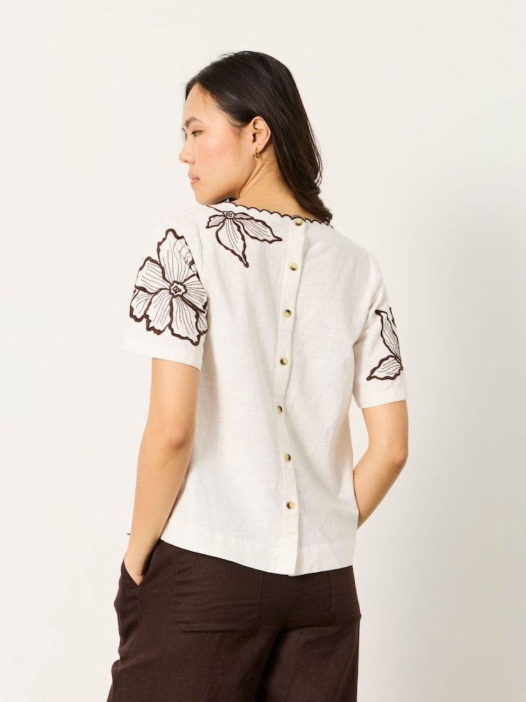 FatFace Hazel Ivory Embroidered Blouse - Image 2 of 6
