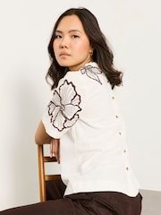 FatFace Hazel Ivory Embroidered Blouse - Image 4 of 6