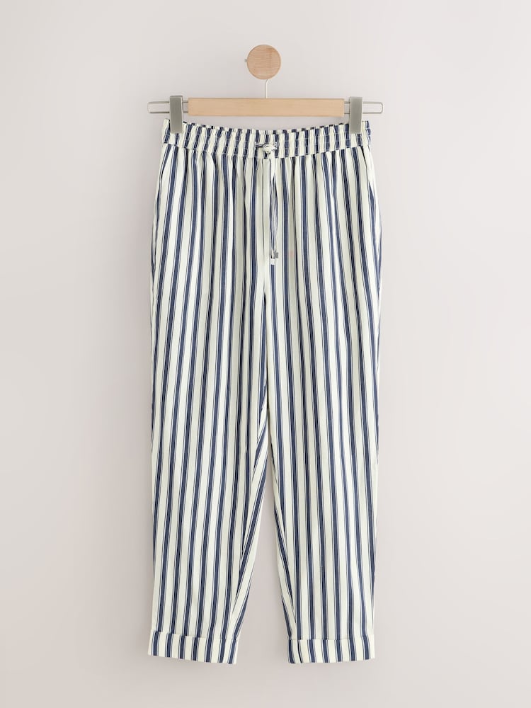 Blue/Ecru Stripe Pull On Tapered Trousers With Linen - Image 1 of 3