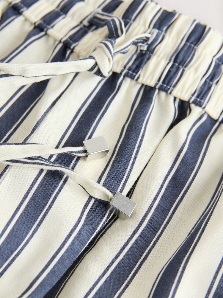 Blue/Ecru Stripe Pull On Tapered Trousers With Linen - Image 2 of 3