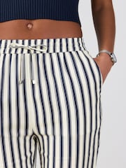 Blue/Ecru Stripe Pull On Tapered Trousers With Linen - Image 4 of 7