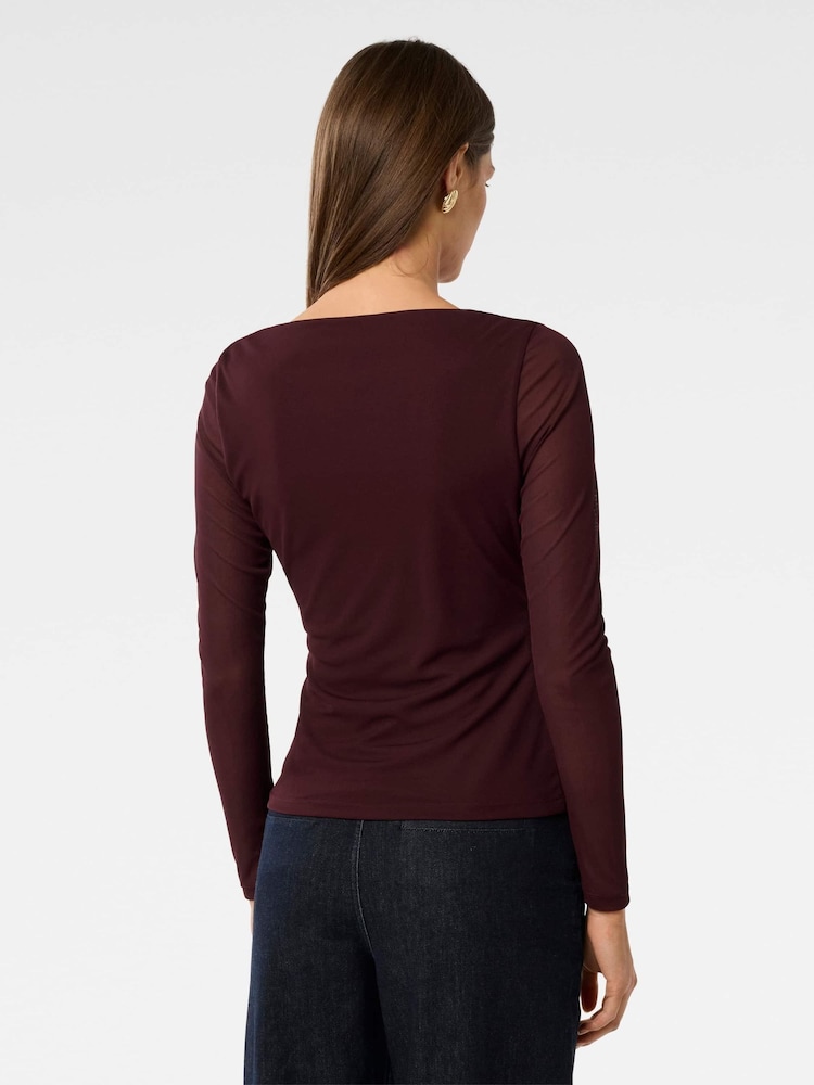 Forever New Red Raegan Ruched Mesh Top - Image 2 of 5 Forever New Red Raegan Ruched Mesh Top - Image 2 of 5