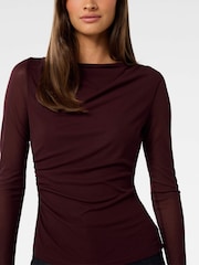 Forever New Red Raegan Ruched Mesh Top - Image 3 of 5
