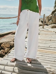 Blanco - Pantalones de pernera ancha de Blend de lino con delantero inteligente - Imagen 4 de 8