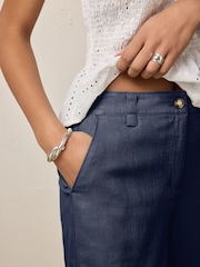 Marineblau/blau - Elegante Smart Front Leinen-Blend Hosen mit Weitem Bein - Bild 4 von 7