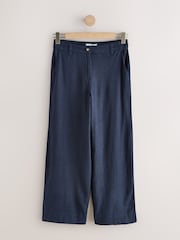 Marineblau/blau - Elegante Smart Front Leinen-Blend Hosen mit Weitem Bein - Bild 5 von 7