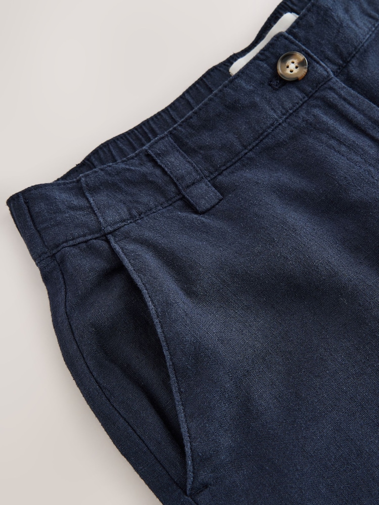 Marineblau/blau - Elegante Smart Front Leinen-Blend Hosen mit Weitem Bein - Bild 7 von 7