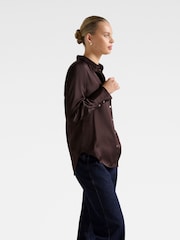Forever New Brown Coco Satin Shirt - Image 4 of 5