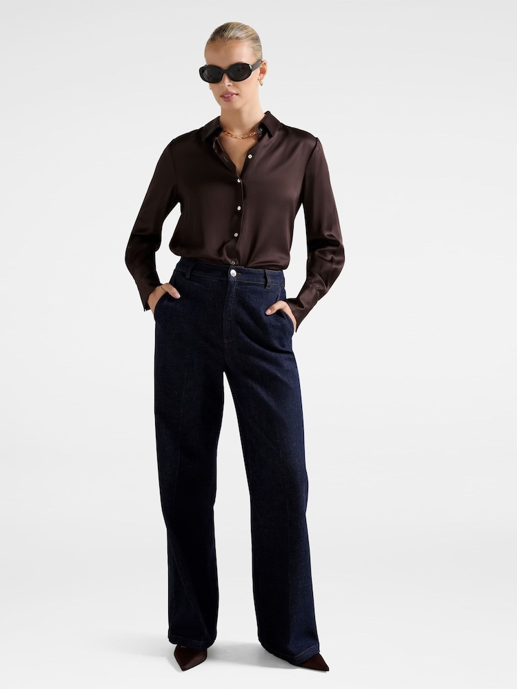 Forever New Brown Coco Satin Shirt - Image 5 of 5 Forever New Brown Coco Satin Shirt - Image 5 of 5