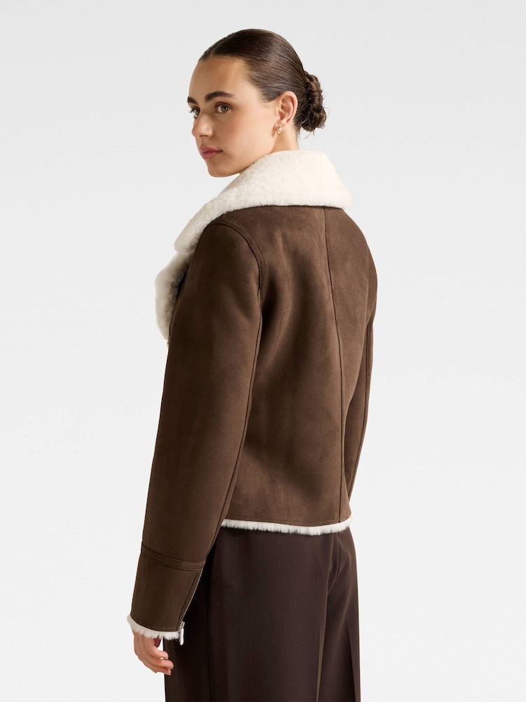 Forever New Brown Penny Faux Fur Aviator Jacket - Image 2 of 5 Forever New Brown Penny Faux Fur Aviator Jacket - Image 2 of 5