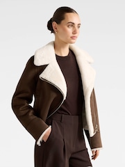 Forever New Brown Penny Faux Fur Aviator Jacket - Image 4 of 5