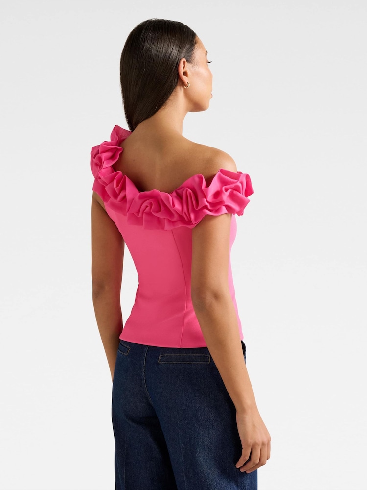 Forever New Pink Sadie One Shoulder Ruffle Top - Image 2 of 5