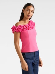 Forever New Pink Sadie One Shoulder Ruffle Top - Image 4 of 5