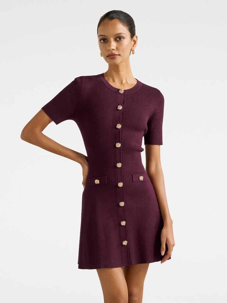 Forever New Purple Mallory Petite Button Detail Mini Dress - Image 1 of 5 Forever New Purple Mallory Petite Button Detail Mini Dress - Image 1 of 5