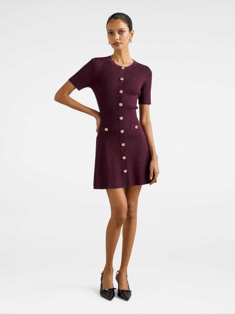 Forever New Purple Mallory Petite Button Detail Mini Dress - Image 5 of 5