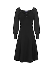 Hot Squash Blouson Sleeved Scuba Fit N Flare Black Dress - Image 3 of 3