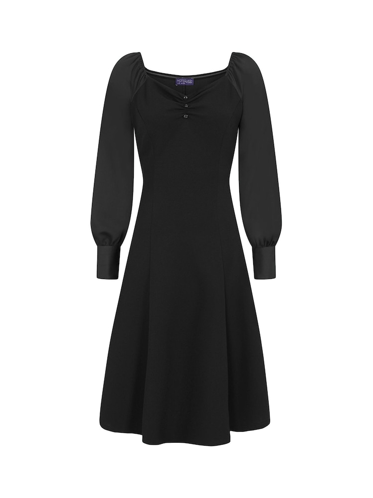 Hot Squash Blouson Sleeved Scuba Fit N Flare Black Dress - Image 3 of 3 Hot Squash Blouson Sleeved Scuba Fit N Flare Black Dress - Image 3 of 3