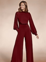 Hot Squash Red Wide Leg Jumpsuit with Blouson Sleeve - Image 1 of 5