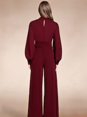 Hot Squash Red Wide Leg Jumpsuit with Blouson Sleeve - Image 2 of 5