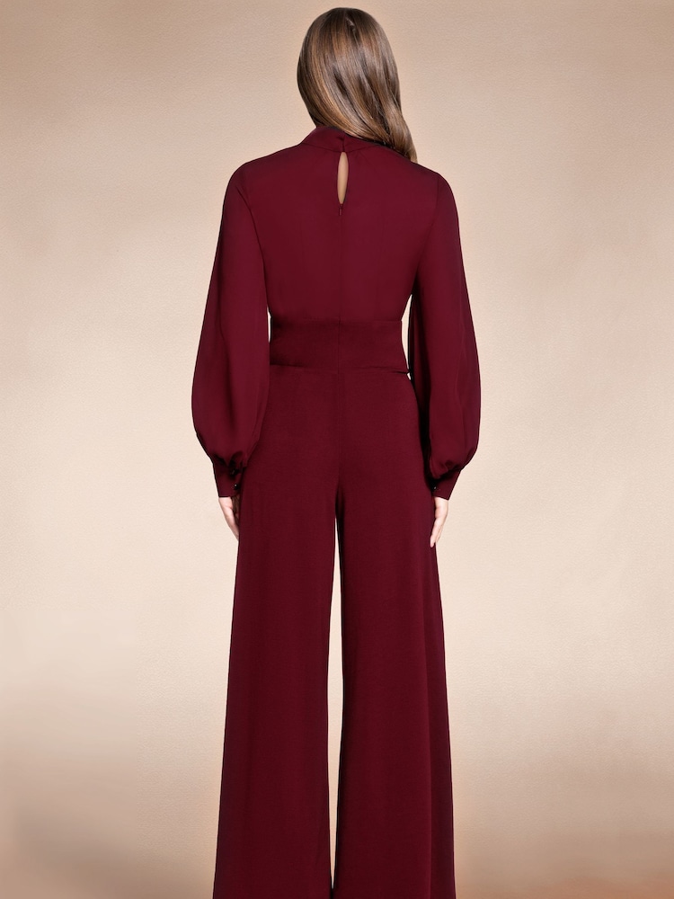 Hot Squash Red Wide Leg Jumpsuit with Blouson Sleeve - Image 2 of 5