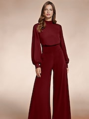 Hot Squash Red Wide Leg Jumpsuit with Blouson Sleeve - Image 4 of 5