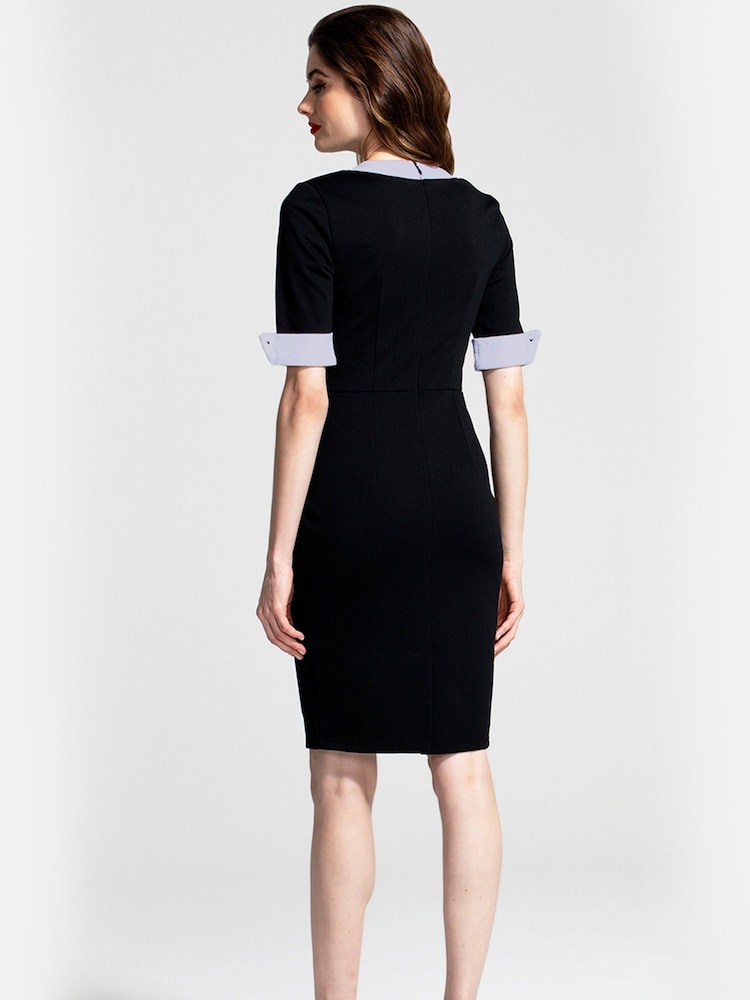 Hot Squash Contrast Collar Short-Sleeved Black Dress - Image 2 of 3