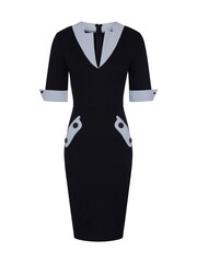 Hot Squash Contrast Collar Short-Sleeved Black Dress - Image 3 of 3