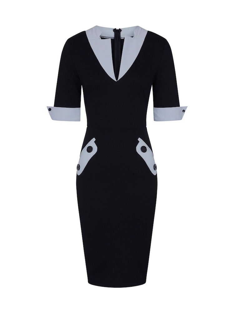 Hot Squash Contrast Collar Short-Sleeved Black Dress - Image 3 of 3