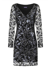 Hot Squash Black Blouson Sleeved V-Neck Sequin Dress - Image 3 of 3