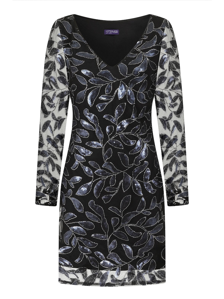 Hot Squash Black Blouson Sleeved V-Neck Sequin Dress - Image 3 of 3 Hot Squash Black Blouson Sleeved V-Neck Sequin Dress - Image 3 of 3