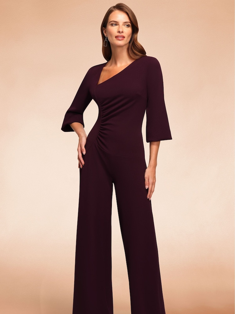 Hot Squash Purple Ruched Jumpsuit with Sleeves - Image 1 of 7