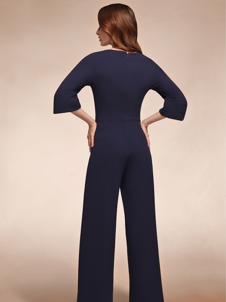 Hot Squash Blue Ruched Jumpsuit with Sleeves - Image 2 of 7 Hot Squash Blue Ruched Jumpsuit with Sleeves - Image 2 of 7