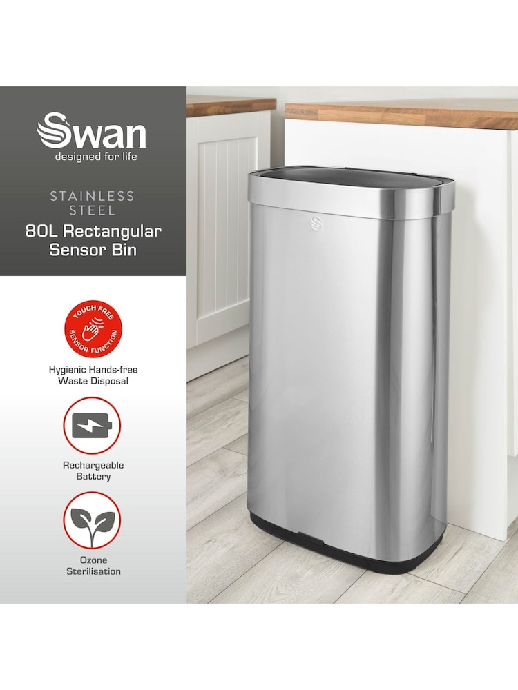 Swan Stainless Steel Rectangular Sensor Bin 80L - Image 2 of 9