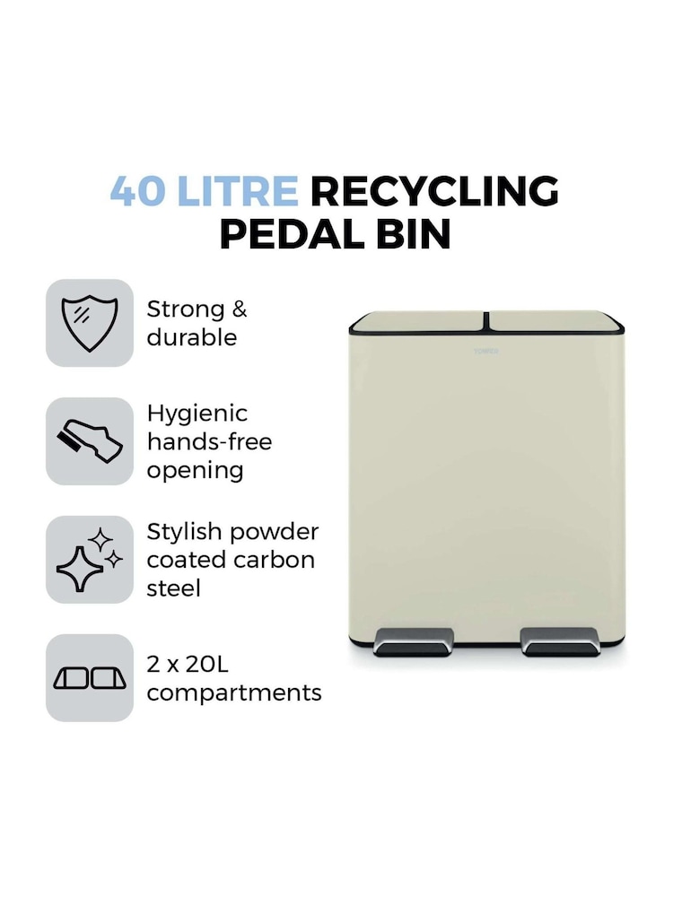 Tower Cream 40L Pedal Bin 2 x 20L - Image 2 of 8 Tower Cream 40L Pedal Bin 2 x 20L - Image 2 of 8