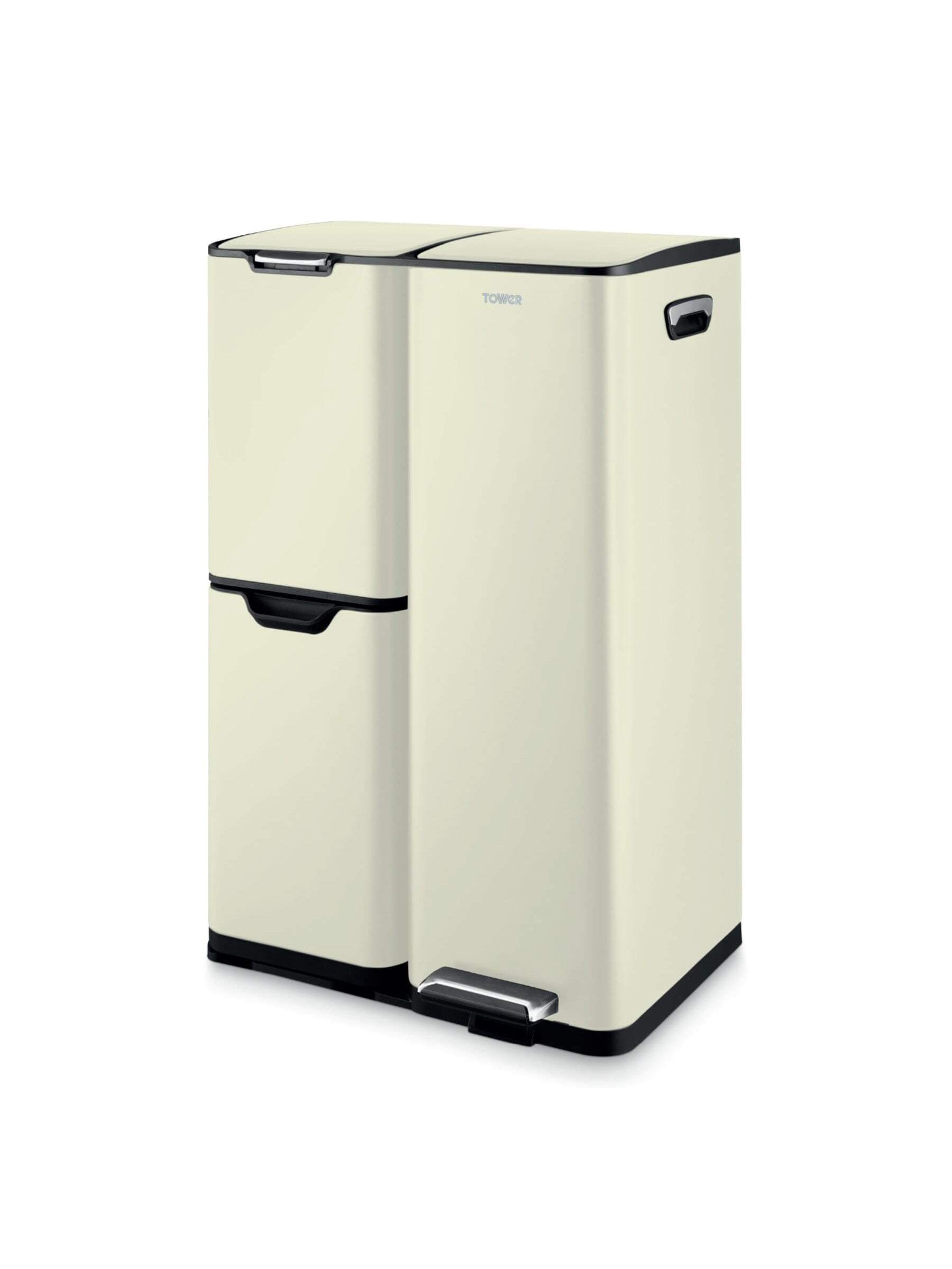 Tower Cream Carbon Steel Triple Recycling Pedal Bin 60L - Image 3