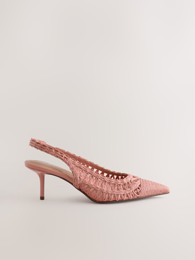 Pink Standard/Wide Fit Forever Comfort Raffia Point Toe Slingback Heels - Image 1 of 5