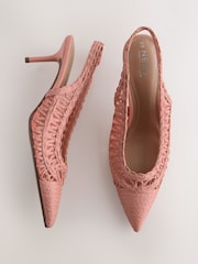 Pink Standard/Wide Fit Forever Comfort Raffia Point Toe Slingback Heels - Image 2 of 5
