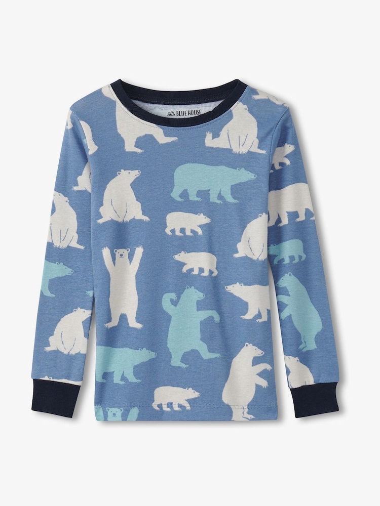 Hatley Pajama Set Blue Bearly Sleeping, Pigiama In Cotone Per Bambini E Ragazzi, Vestibilità Regolare, Vita Elastica