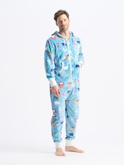 Hatley Blue Vintage Ski Adult Hooded Fleece Jumpsuit - Image 2 of 3