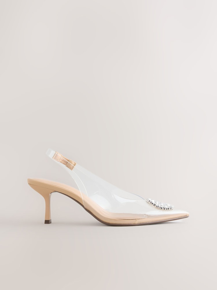 Clear Forever Comfort® Vinyl Jewel Slingback Heels - Image 1 of 9