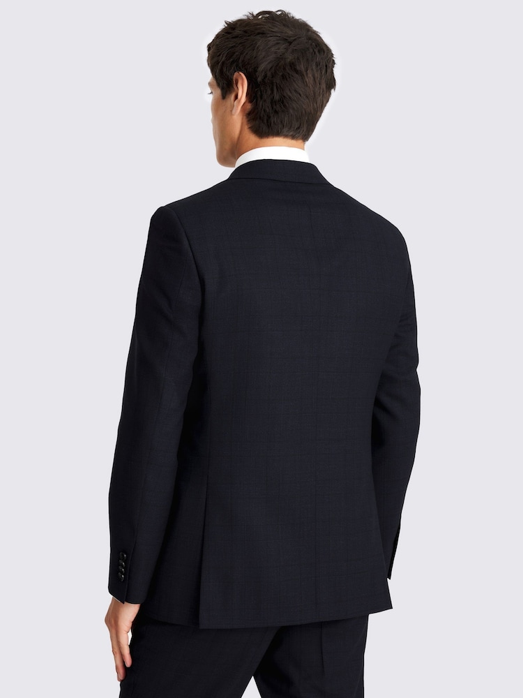 Blue Regular Fit Half Canvas Navy Check Suit Jacket - Image 2 of 4 Blue Regular Fit Half Canvas Navy Check Suit Jacket - Image 2 of 4