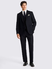 Blue Regular Fit Half Canvas Navy Check Suit Jacket - Image 3 of 4