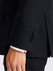 Blue Regular Fit Half Canvas Navy Check Suit Jacket - Image 4 of 4