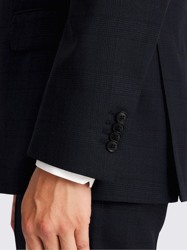 Blue Regular Fit Half Canvas Navy Check Suit Jacket - Image 4 of 4 Blue Regular Fit Half Canvas Navy Check Suit Jacket - Image 4 of 4