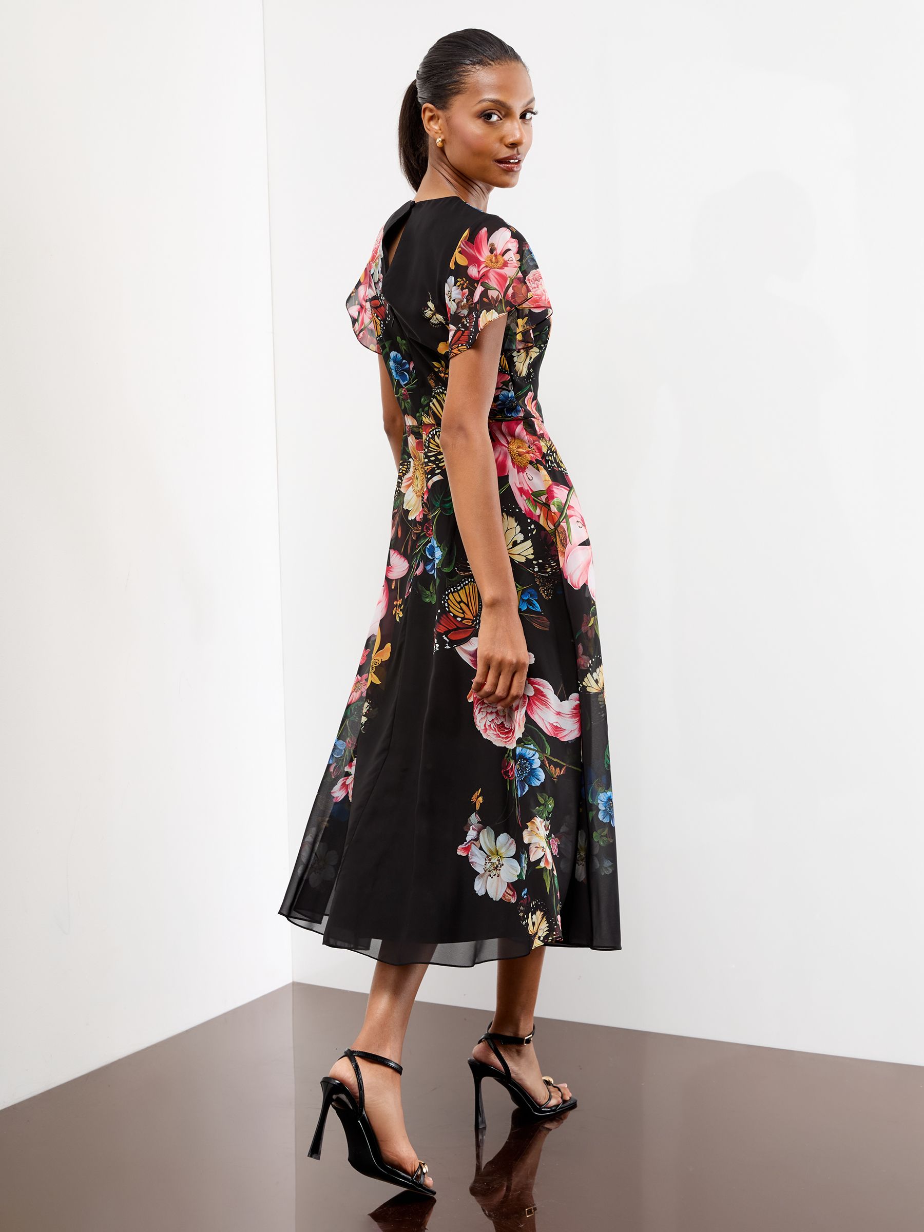 Buy Lipsy Black Petite Fit And Flare Floral Short Sleeve Printed