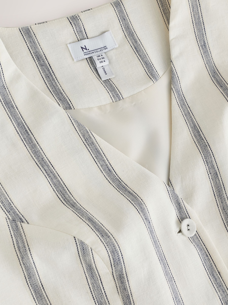 Ecru Stripe N. Premium Linen Blend Waistcoat - Image 2 of 4
