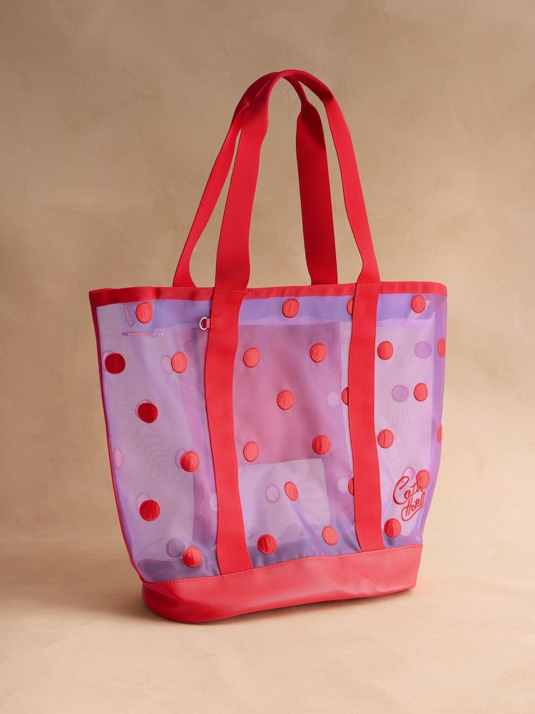 Cath Kidston Red/Lilac Purple Polka Dot Mesh Beach Bag - Image 1 of 4 Cath Kidston Red/Lilac Purple Polka Dot Mesh Beach Bag - Image 1 of 4